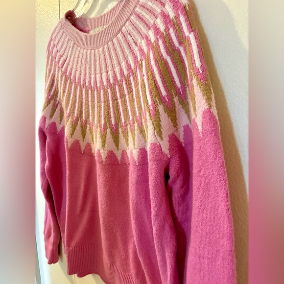 The Loft Bright Pink Fair Isle Style Patterned Crewneck Sweater - Picture 3 of 10